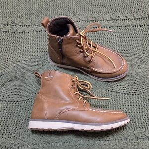 Crevo Boys Lace Up Ankle Boots with side zipper Brown Size 13